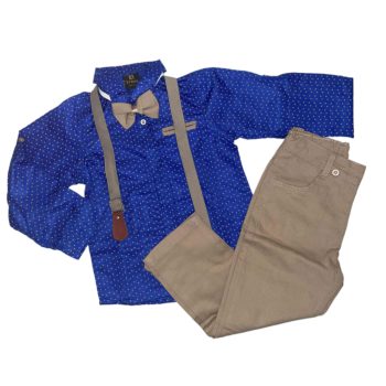 Elegáns négy részes kisfiú szett, királykék-bézs