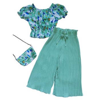 Nyári nadrágos szett táskával, menta zöld