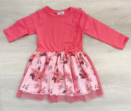 Rózsamintás aljú kislány tüllruha, pink, 2-3 év