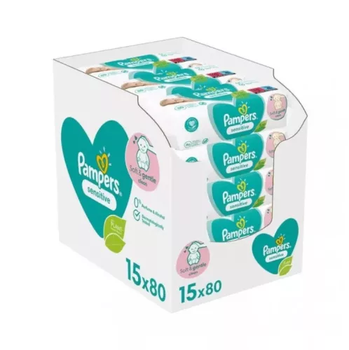 Pampers Nedves törlőkendő, Sensitive 15x80db, 1 200 db