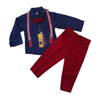 Elegáns négy részes fiú szett, sötétkék-bordó, 86 