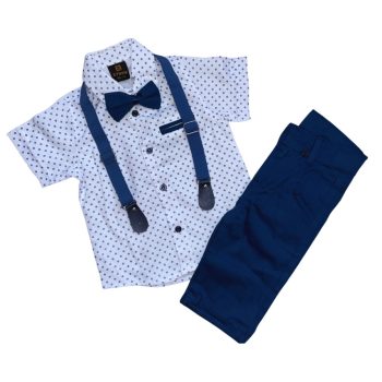 Elegáns négy részes rövid fiú szett, fehér-királykék