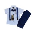 Elegáns négy részes rövid fiú szett, fehér-királykék