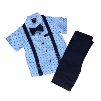 Elegáns négy részes rövid fiú szett, fehér-bézs