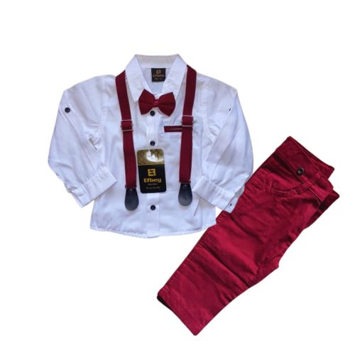 Elegáns négy részes kisfiú szett, fehér-bordó