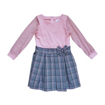 Kockás aljú, necces ujjú lány ruha 