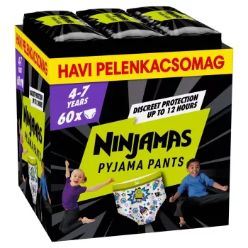   Pampers Ninjamas Éjszakai pelenka 4-7 éves fiúknak (17-30 kg) 60 db – Havi pelenkacsomag