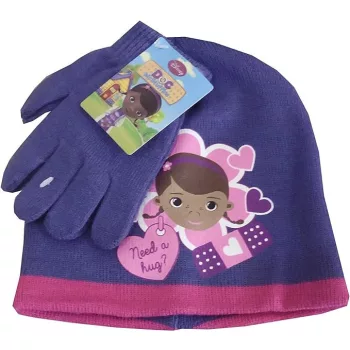   Disney Dr Plüssi Hug Purple gyerek sapka + kesztyű szett 54 cm