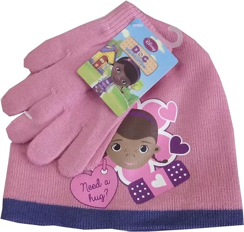Disney Dr Plüssi Hug Pink gyerek sapka + kesztyű szett 54 cm