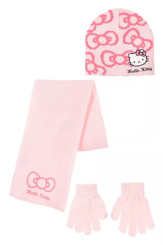 Hello Kitty Bow Pink gyerek sapka + sál + kesztyű szett 54 cm