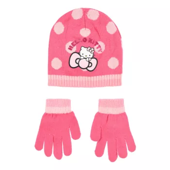   Hello Kitty Cute Dots Pink gyerek sapka + kesztyű szett 54 cm