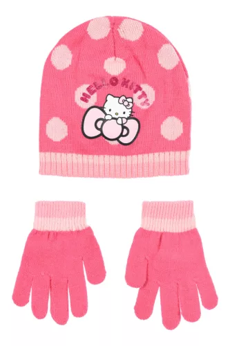 Hello Kitty Cute Dots Pink gyerek sapka + kesztyű szett 54 cm