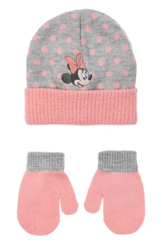 Disney Minnie Dots Grey baba sapka + kesztyű szett 48 cm