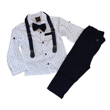   Elegáns négy részes kisfiú szett, világoskék mintás-sötétkék, 86