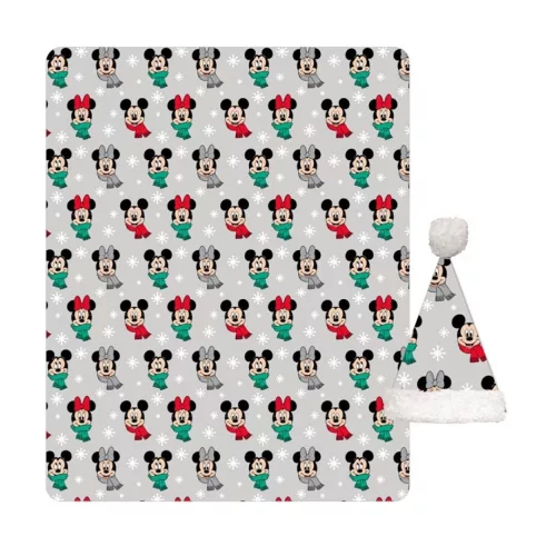 Disney Mickey, Minnie Noel Karácsonyi coral fleece takaró és sapka szett
