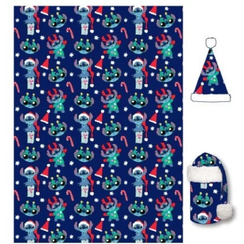 Disney Lilo és Stitch, A csillagkutya Holiday Karácsonyi flanel takaró és sapka szett