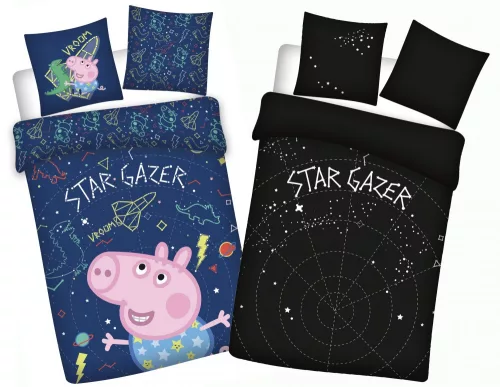 Peppa malac Star-gazer Sötétben világító gyerek, ovis ágyneműhuzat 100x135cm, 40x60cm