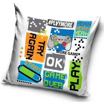 Gamer Try Again párna, díszpárna 40 x 40 cm