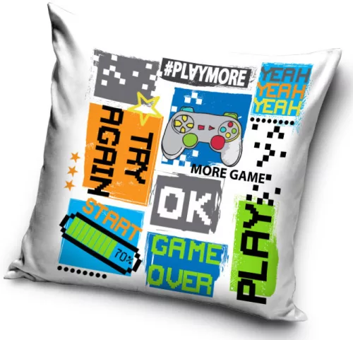 Gamer Try Again párna, díszpárna 40 x 40 cm