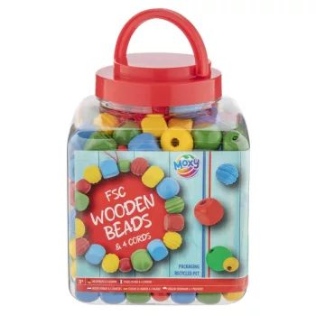 Színes Moxy Red fa gyöngyök vödörben