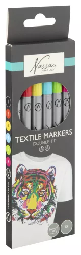 Színes Nassau kétvégű, kimosható textil filctoll 6 db-os