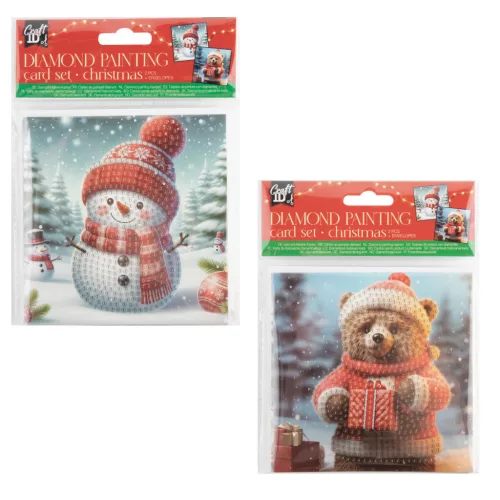 Karácsonyi Snowman gyémántszemes 2 db-os kártya szett borítékkal