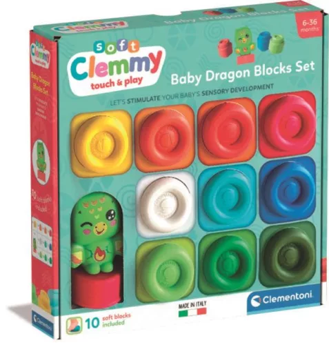 Színes Clemmy Dragon puha építőkocka szett 10 db-os figurával Clementoni