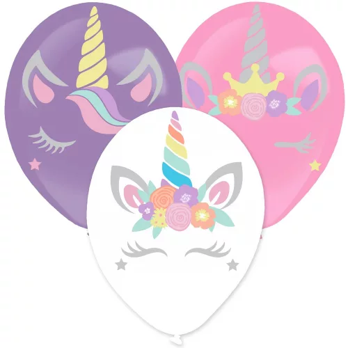 Unikornis Magic Pastel léggömb, lufi 3 db-os kiegészítőkkel 14 inch (35,5 cm)