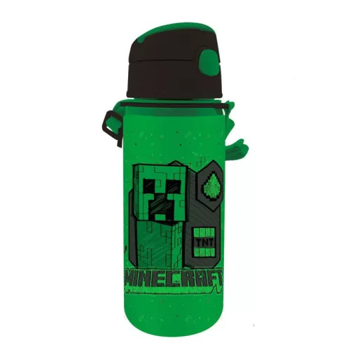 Minecraft Green alumínium szívószálas kulacs akasztóval 600 ml