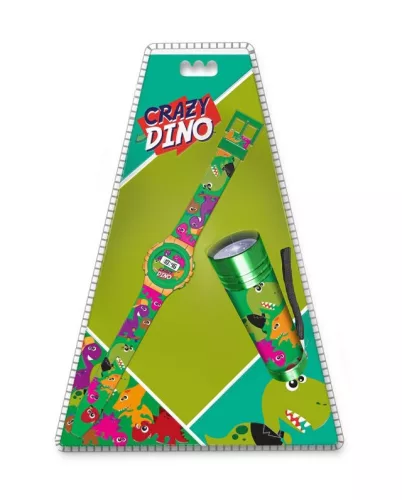 Dinoszaurusz Crazy digitális karóra + elemlámpa szett