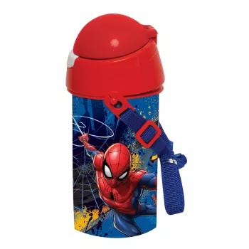   Pókember Dark műanyag szívószálas kulacs akasztóval 500 ml