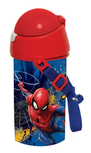 Pókember Dark műanyag szívószálas kulacs akasztóval 500 ml