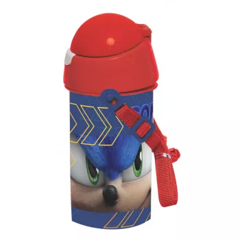   Sonic a sündisznó Speed műanyag szívószálas kulacs akasztóval 500 ml