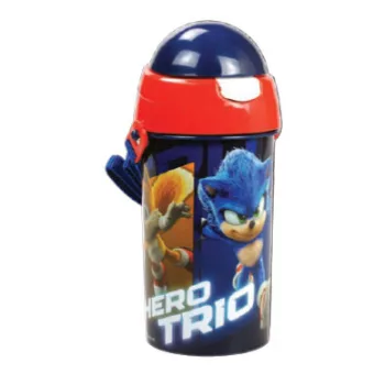   Sonic a sündisznó Hero Trio műanyag szívószálas kulacs akasztóval 500 ml