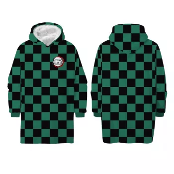   Demon Slayer Green felnőtt belebújós bélelt sherpa polár takaró, poncsó