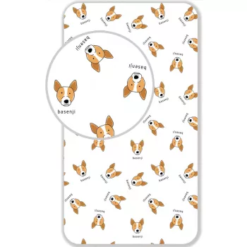 Kutyás Basenji gumis lepedő 90x200 cm