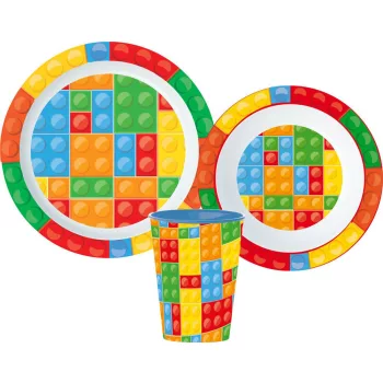 Lego mintázatú Bricks étkészlet, micro műanyag szett