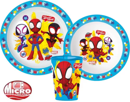 Pókember Spidey Team étkészlet, micro műanyag szett, pohárral 260 ml 