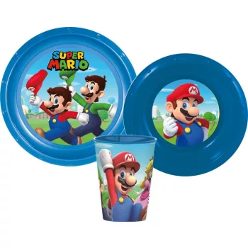 Super Mario Mushroom Kingdom étkészlet, műanyag szett
