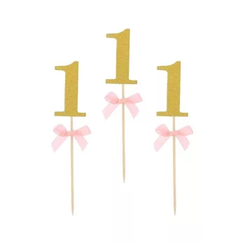 Rózsaszín 1st Birthday díszítő pálca 10 db-os