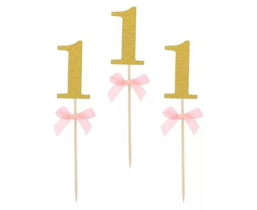 Rózsaszín 1st Birthday díszítő pálca 10 db-os