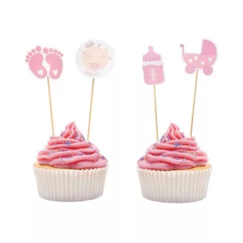 Rózsaszín Baby Girl díszítő pálca 12 db-os