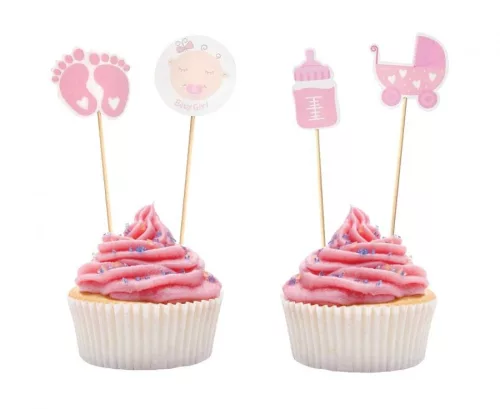 Rózsaszín Baby Girl díszítő pálca 12 db-os