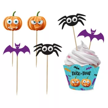 Halloween Boo díszítő pálca és muffin dísz 6 db-os
