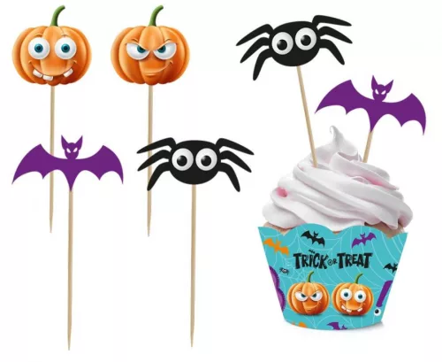 Halloween Boo díszítő pálca és muffin dísz 6 db-os