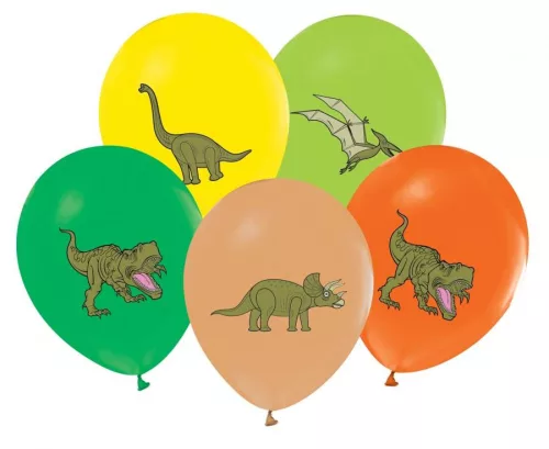 Dinoszaurusz Colorful léggömb, lufi 5 db-os 12 inch (30 cm)