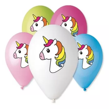 Unikornis Multicolor léggömb, lufi 5 db-os 12 inch (30cm)
