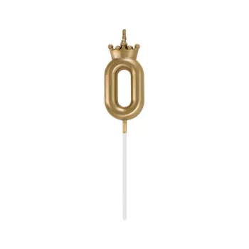 Arany Champagne Crown 0-ás számgyertya, tortagyertya 6 cm