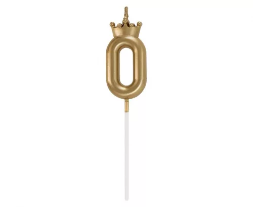 Arany Champagne Crown 0-ás számgyertya, tortagyertya 6 cm