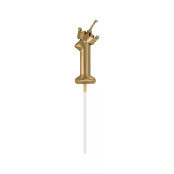 Arany Champagne Crown 1-es számgyertya, tortagyertya 6 cm